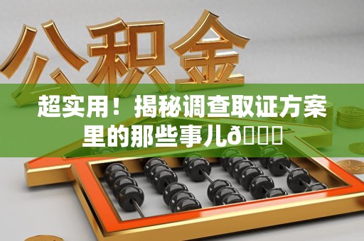 旌德超实用！揭秘调查取证方案里的那些事儿😎