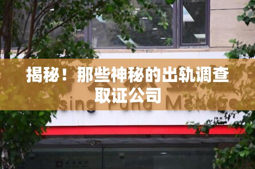 旌德揭秘！那些神秘的出轨调查取证公司
