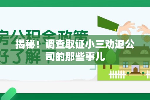 旌德揭秘！调查取证小三劝退公司的那些事儿